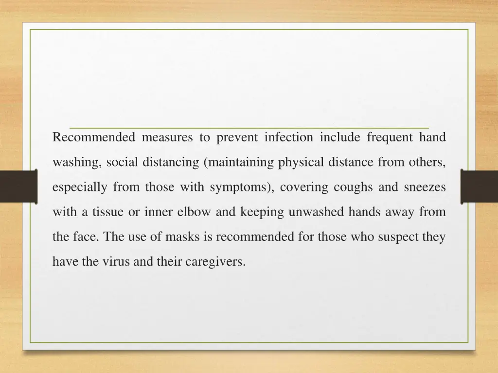 recommended measures to prevent infection include