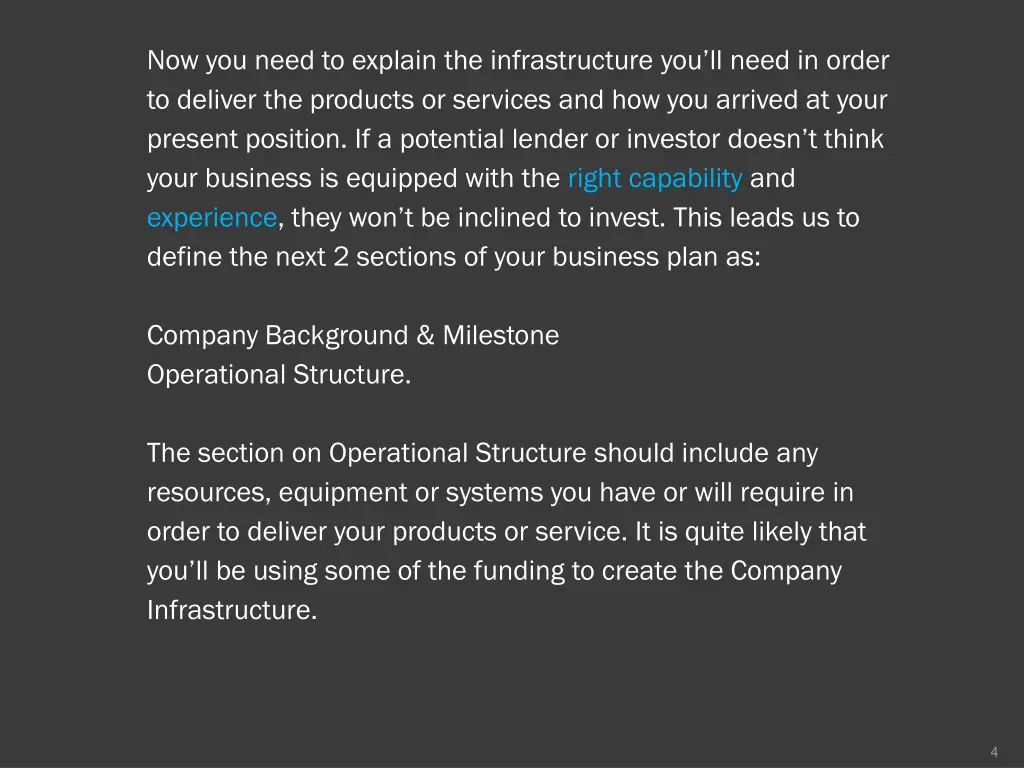 now you need to explain the infrastructure
