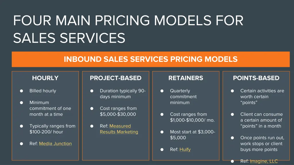 four main pricing models for sales services