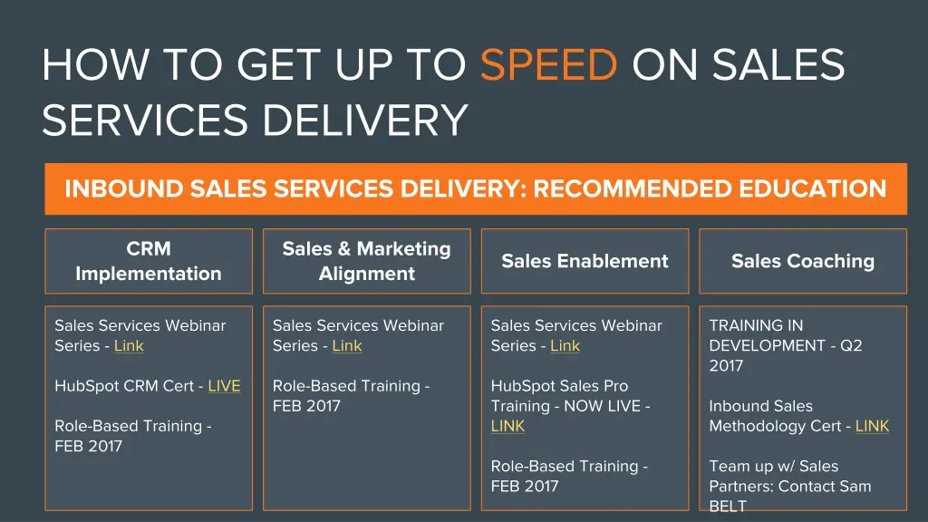 how to get up to speed on sales services delivery