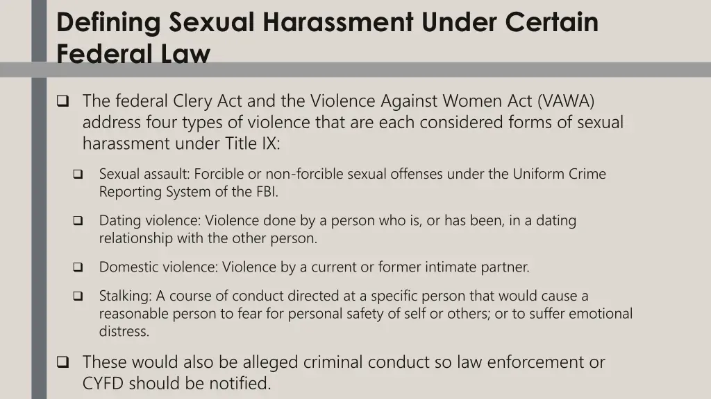defining sexual harassment under certain federal