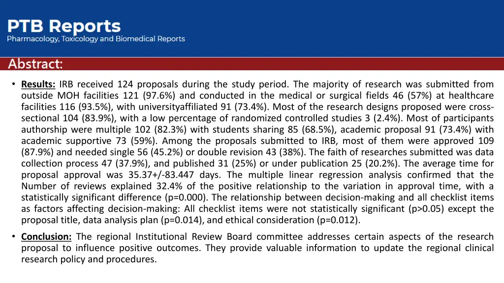 results irb received 124 proposals during