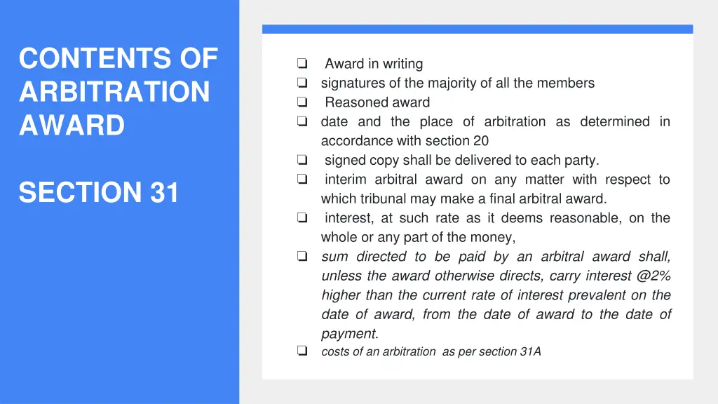contents of arbitration award
