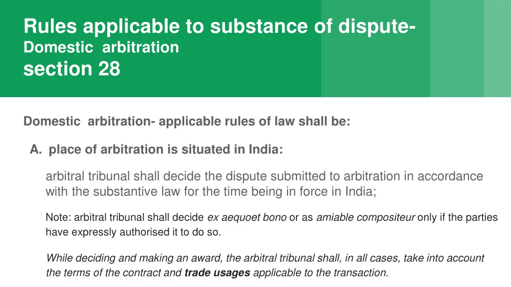 rules applicable to substance of dispute domestic