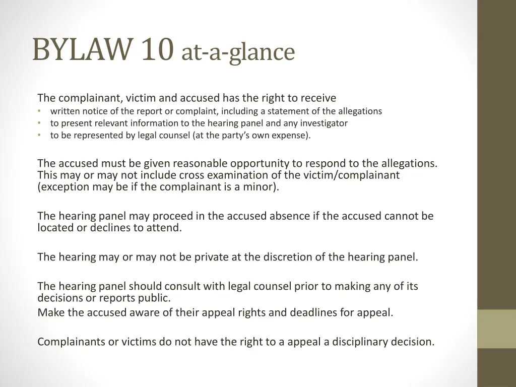bylaw 10 at a glance