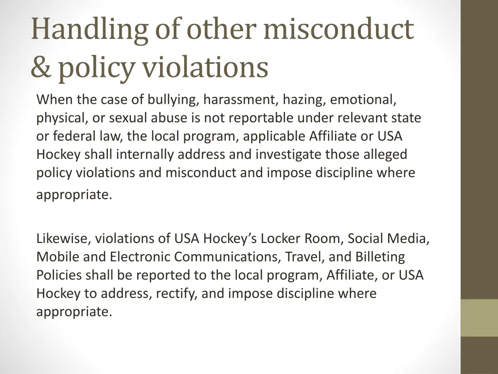handling of other misconduct policy violations