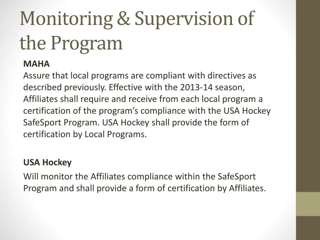 monitoring supervision of the program 1