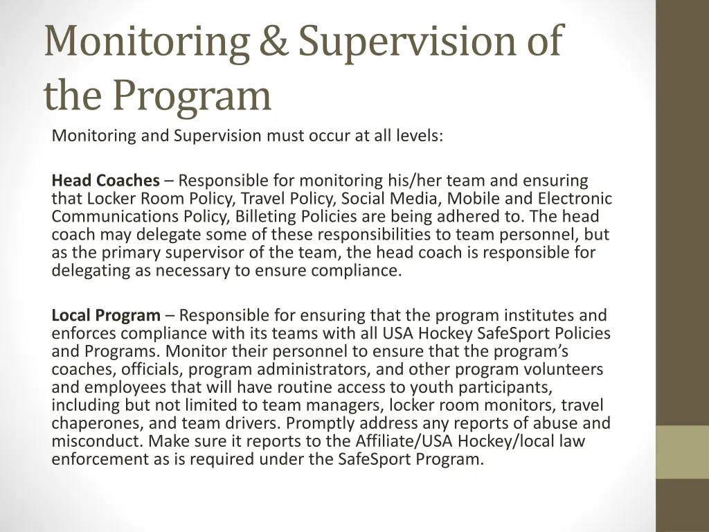 monitoring supervision of the program monitoring