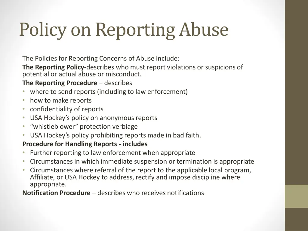 policy on reporting abuse
