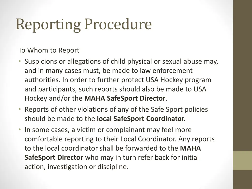reporting procedure