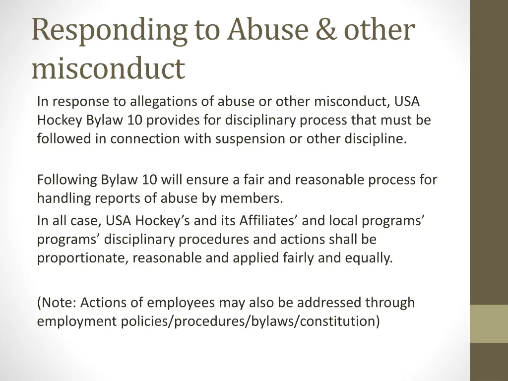 responding to abuse other misconduct