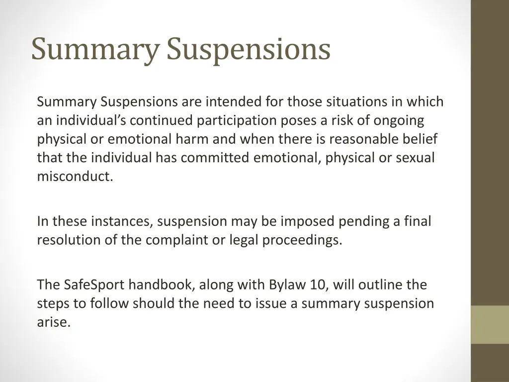 summary suspensions
