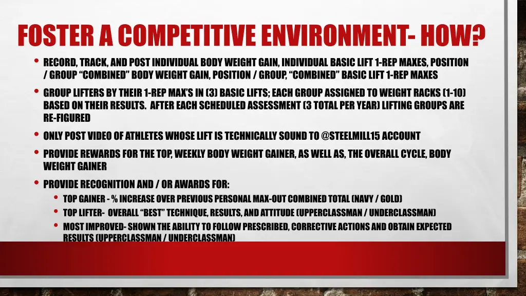 foster a competitive environment how record track