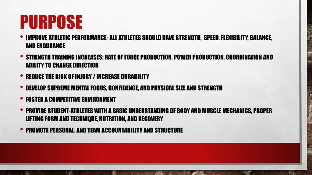 purpose improve athletic performance all athletes