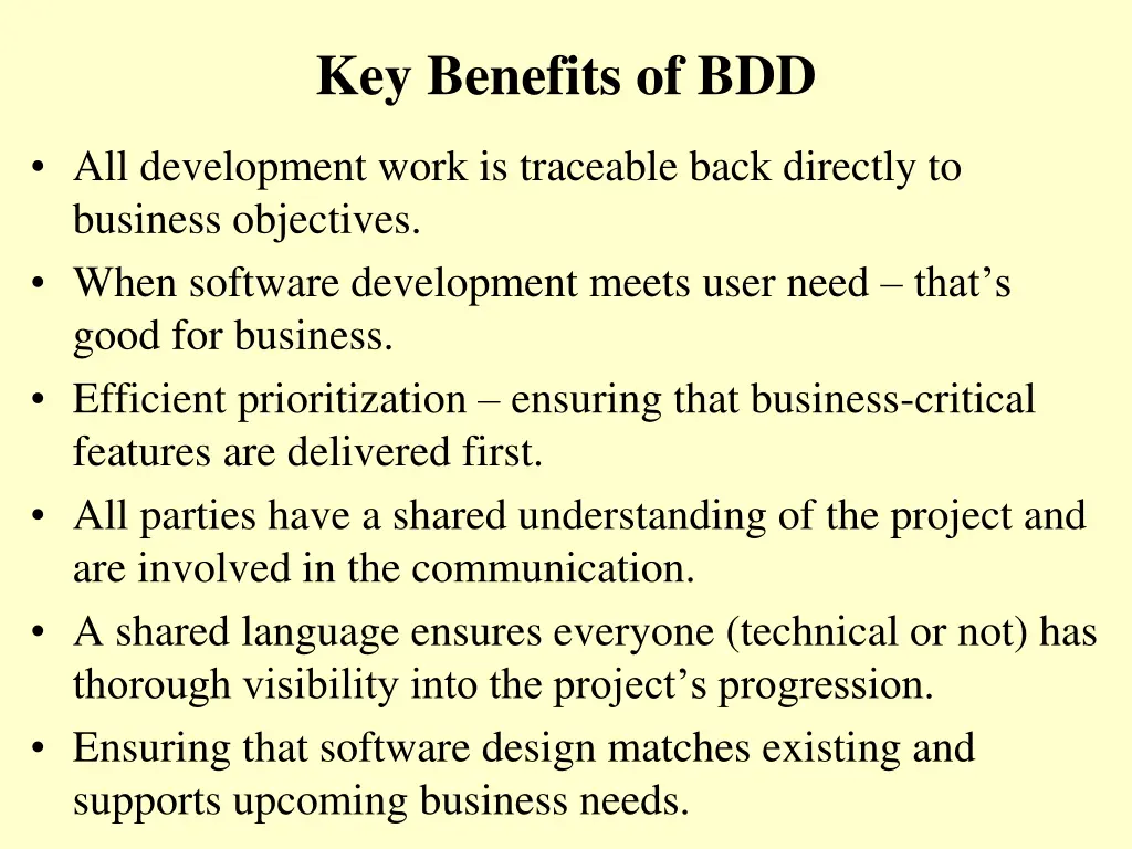 key benefits of bdd
