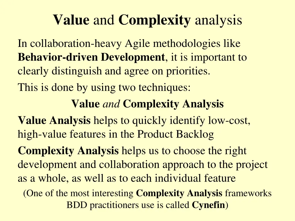 value and complexity analysis