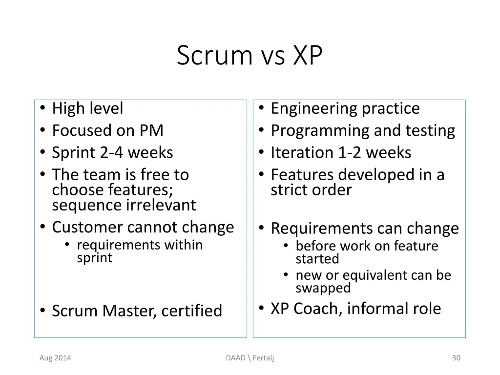 scrum vs xp