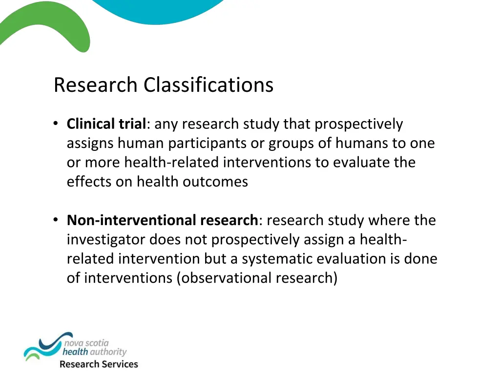 research classifications