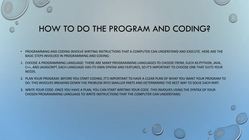 how to do the program and coding