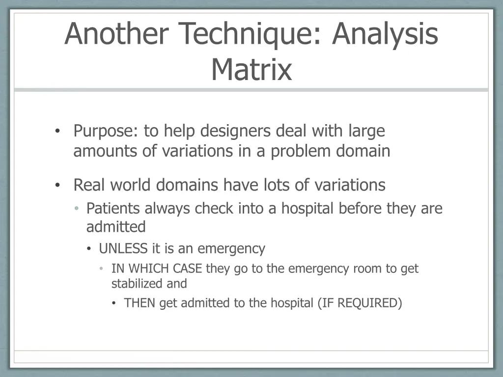 another technique analysis matrix