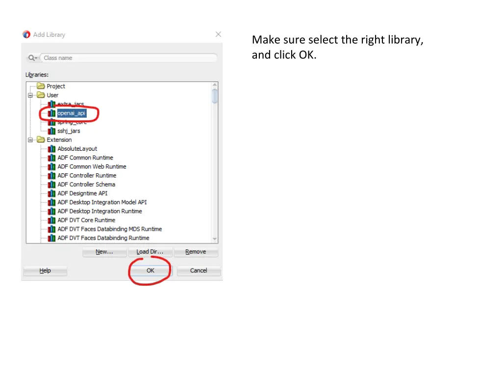 make sure select the right library and click ok