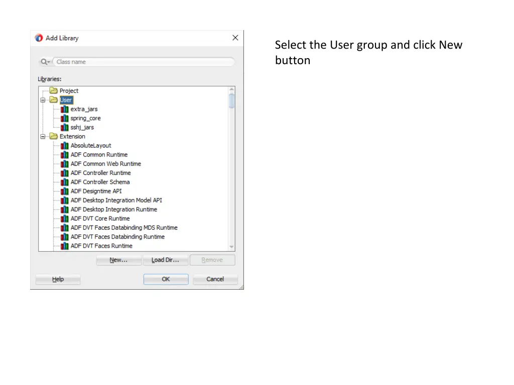 select the user group and click new button