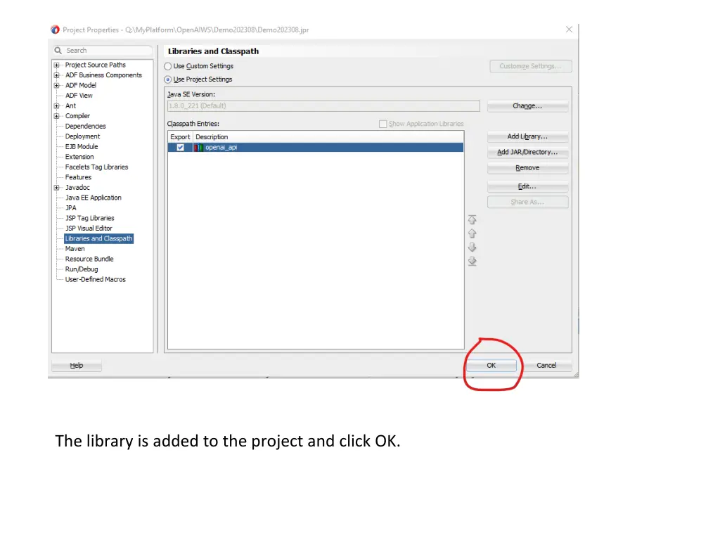 the library is added to the project and click ok