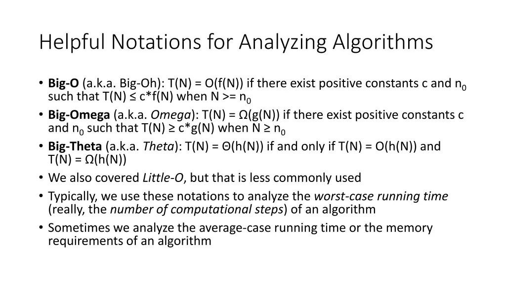 helpful notations for analyzing algorithms