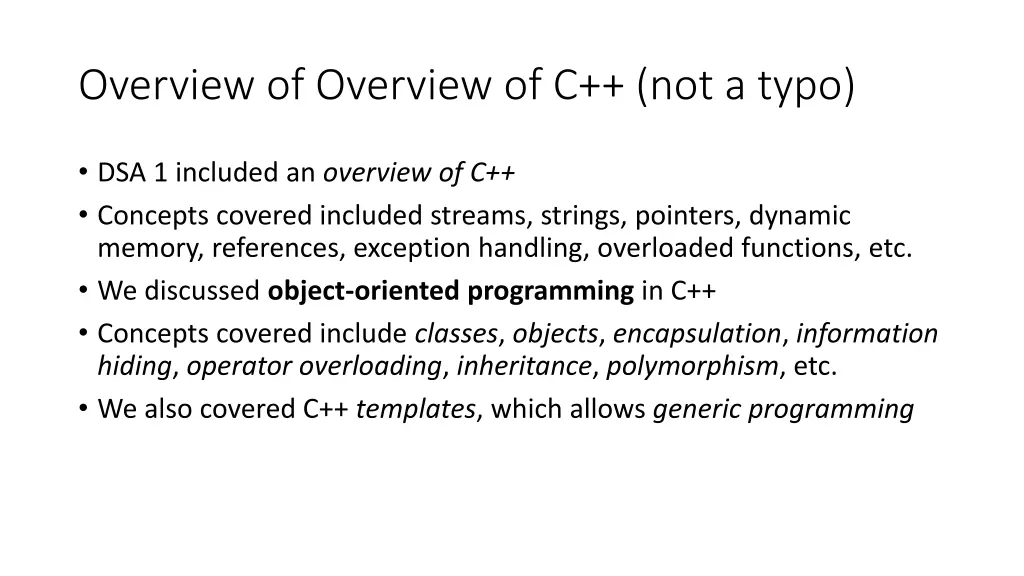 overview of overview of c not a typo