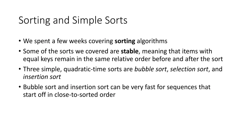 sorting and simple sorts