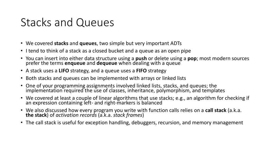 stacks and queues