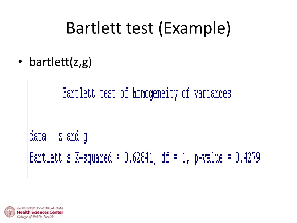 bartlett test example