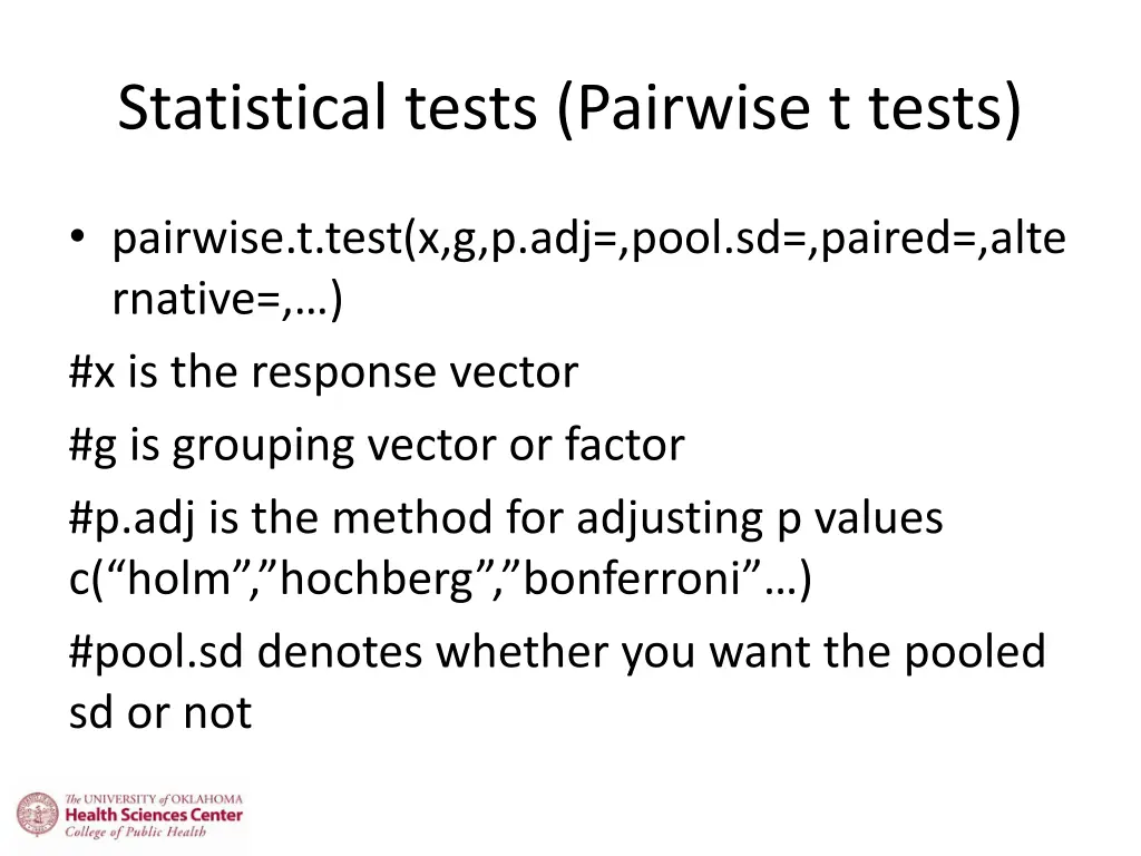 statistical tests pairwise t tests