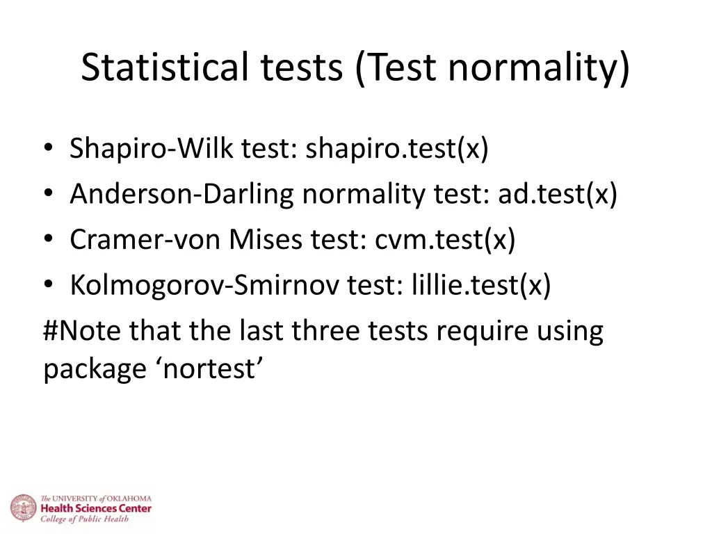 statistical tests test normality