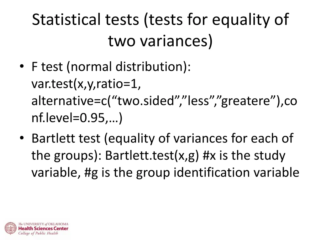 statistical tests tests for equality