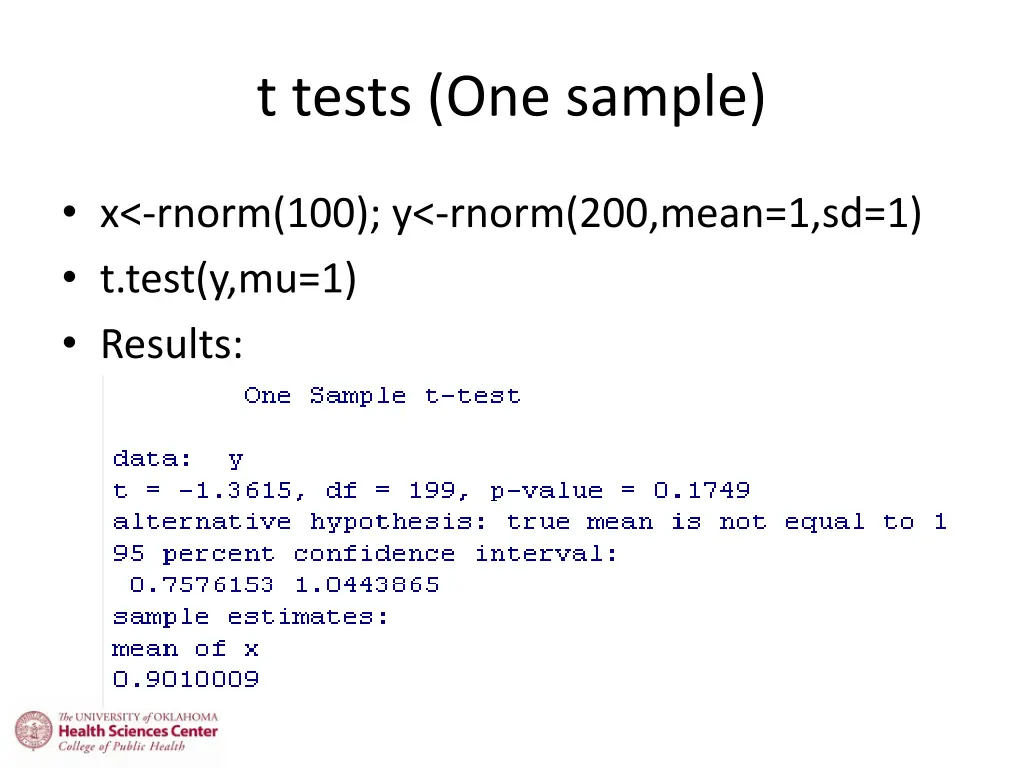 t tests one sample