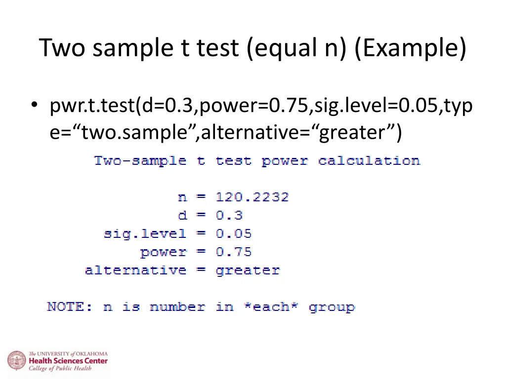 two sample t test equal n example