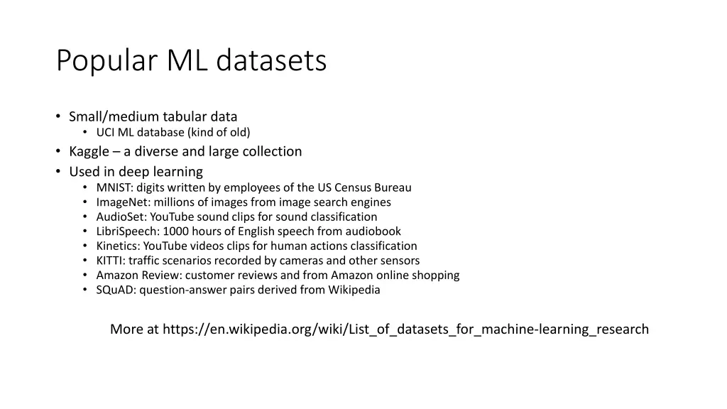 popular ml datasets