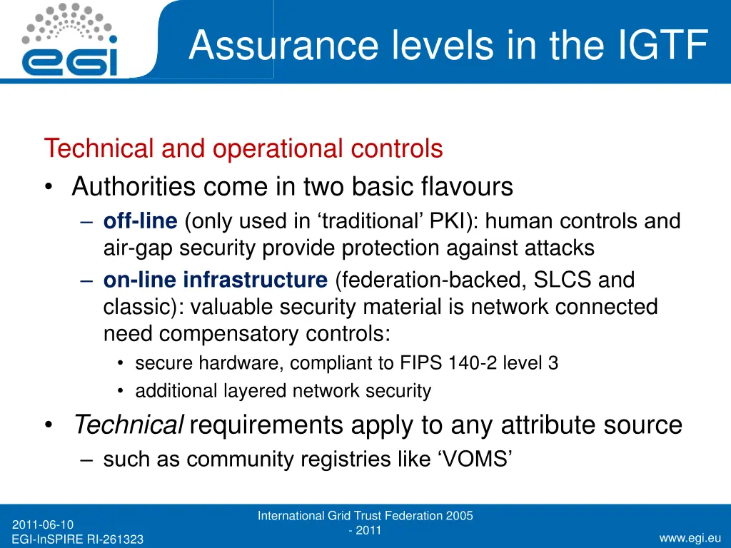 assurance levels in the igtf