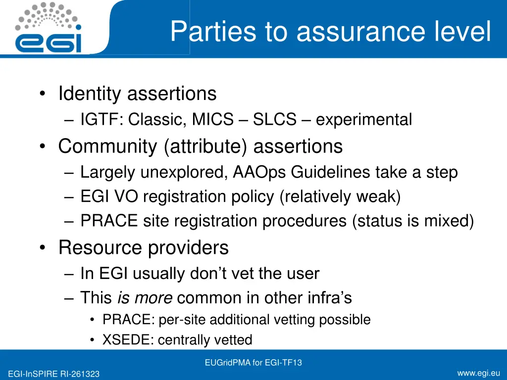 parties to assurance level