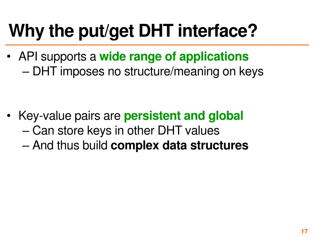 why the put get dht interface