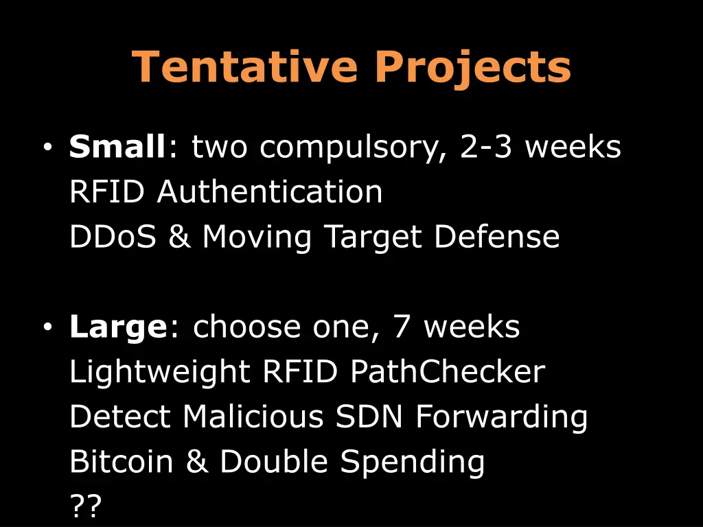 tentative projects