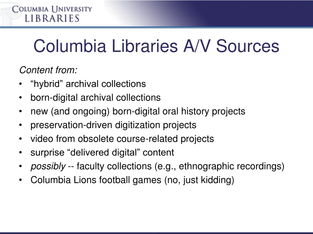 columbia libraries a v sources