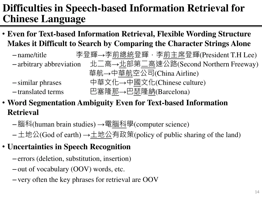 difficulties in speech based information