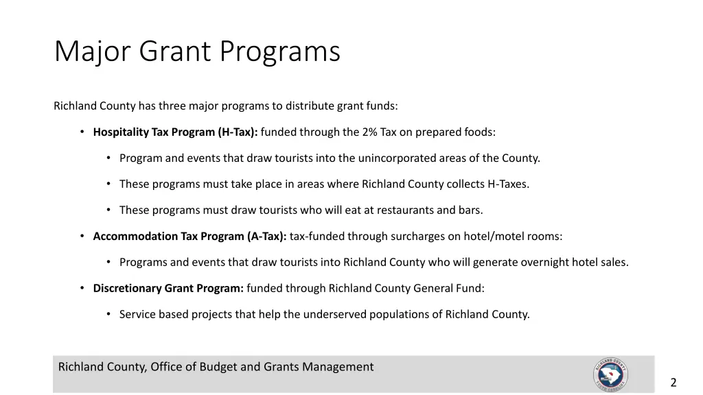major grant programs