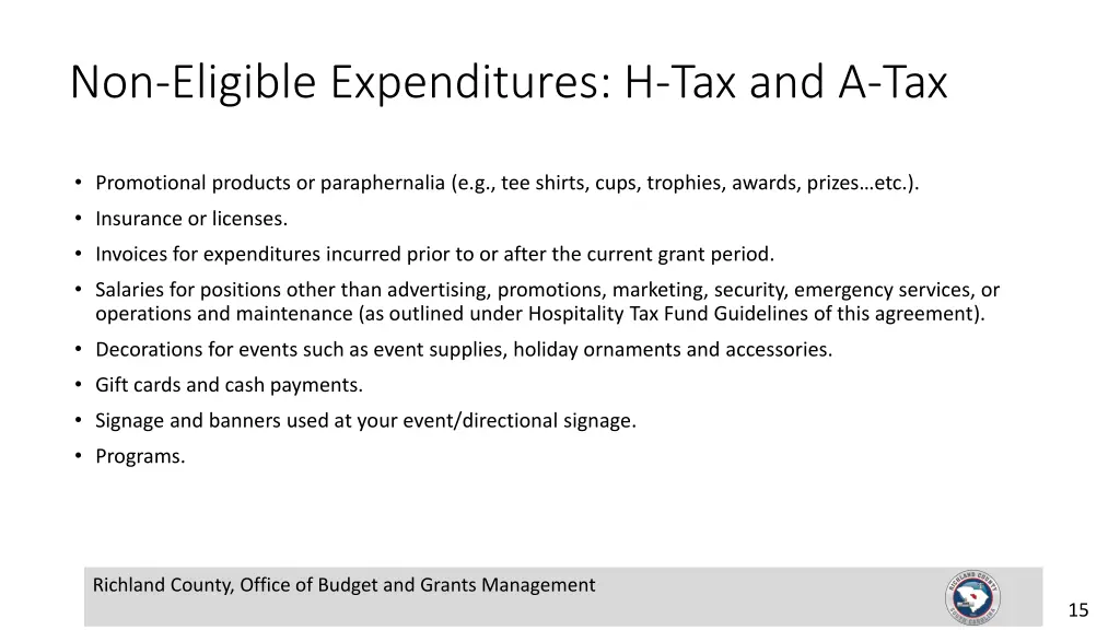 non eligible expenditures h tax and a tax