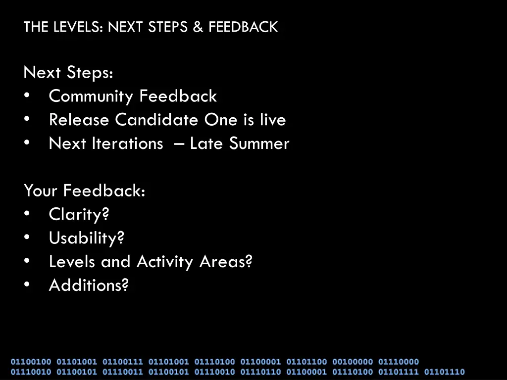 the levels next steps feedback