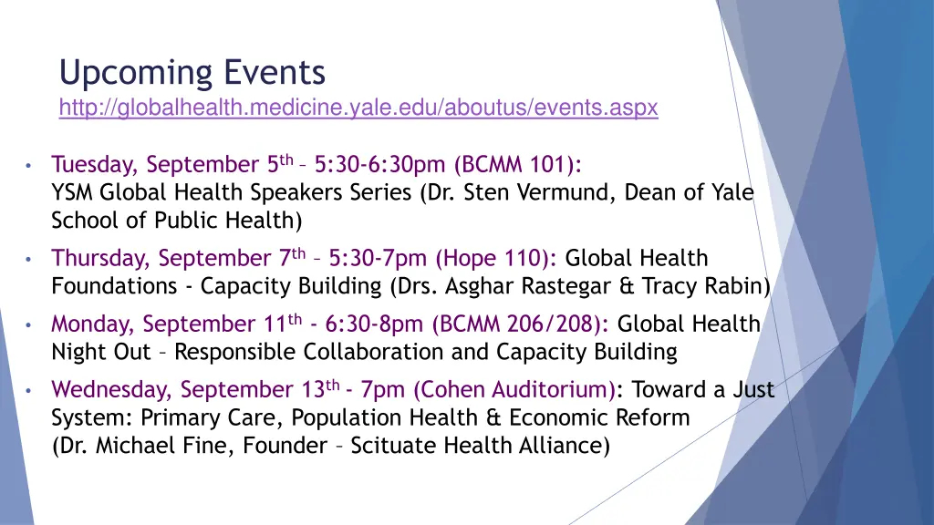 upcoming events http globalhealth medicine yale