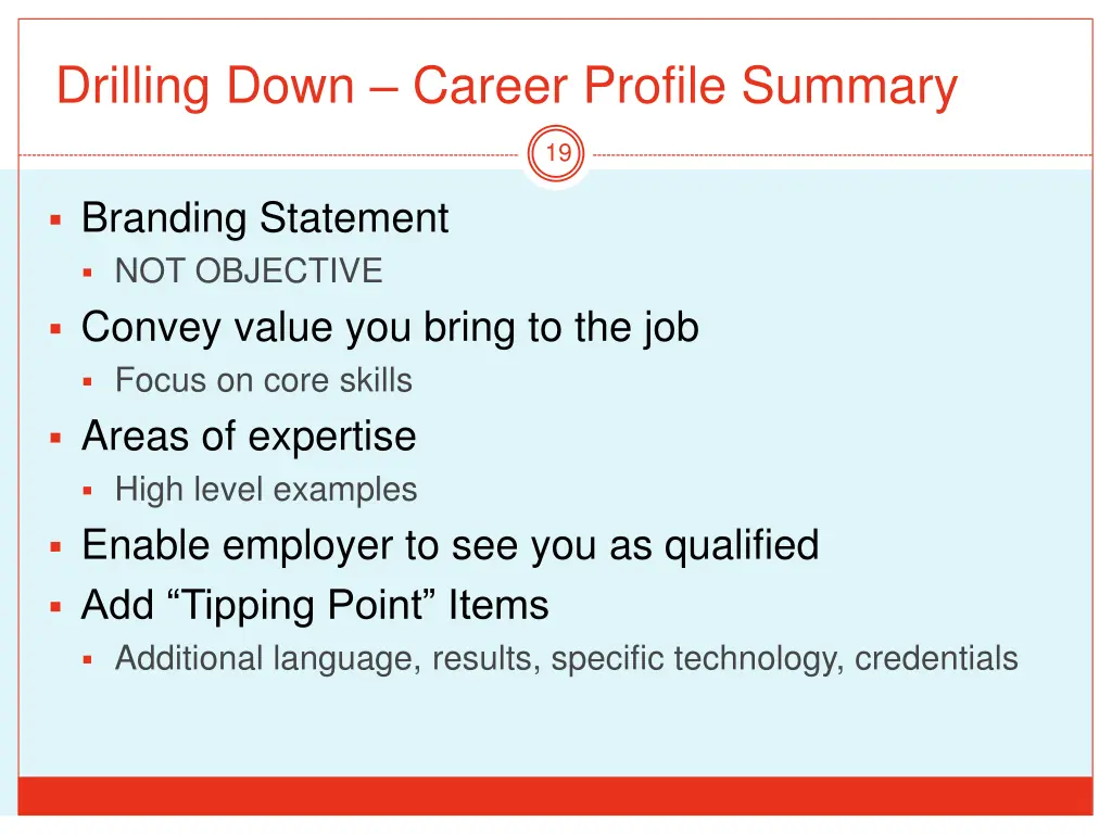 drilling down career profile summary