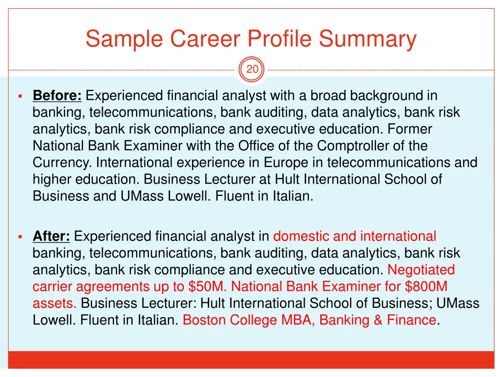 sample career profile summary